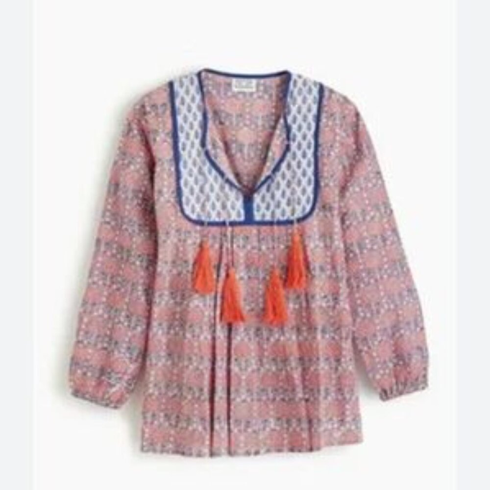 SZ Blockprints Colorful Printed Tunic with Double Tassels- Size Large